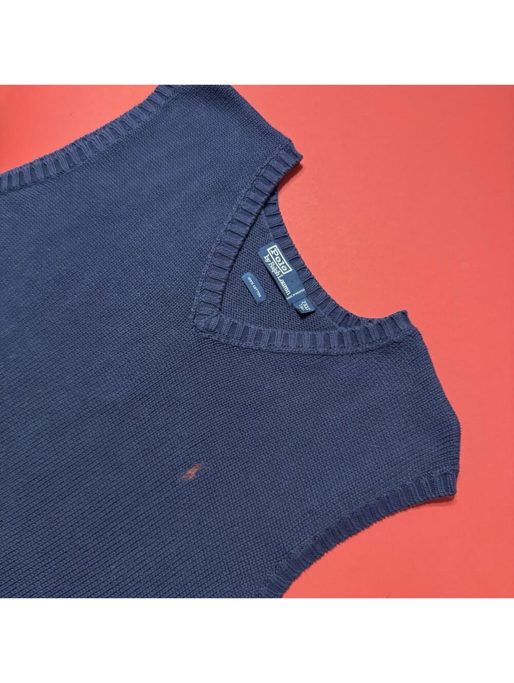 Polo Ralph Lauren Sweater Vest Blue 100% Cotton Preppy Golf Retro Pony Mens 2XL